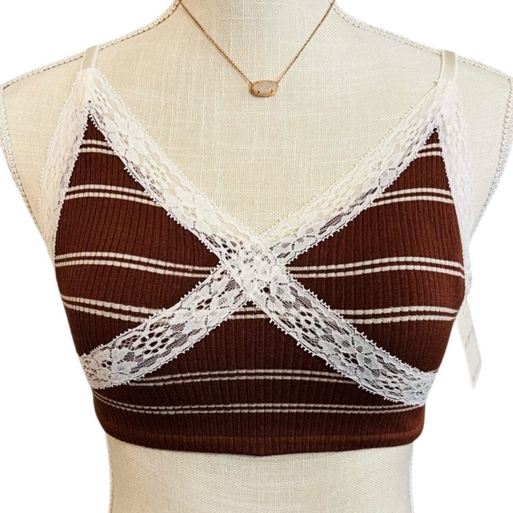FREE PEOPLE GiGi Seamless Striped Bra Umber Earth Brown White Bohemian Size XS/S - Picture 6 of 16